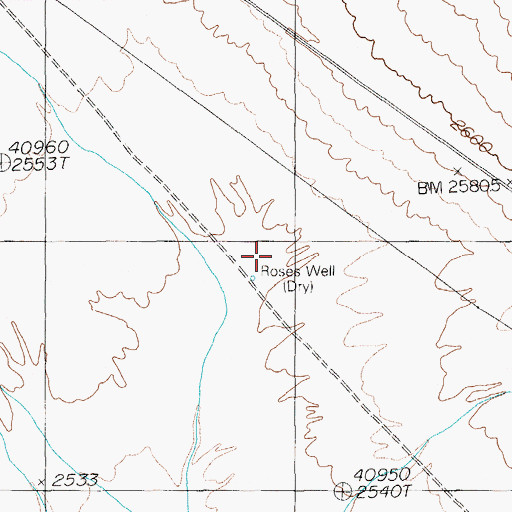 Topographic Map of Roses Well (historical), NV