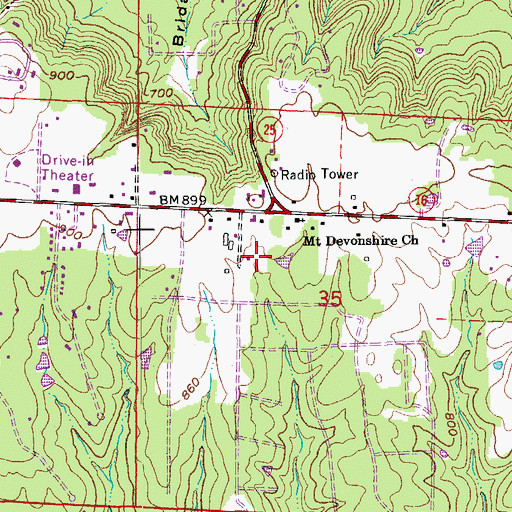 Topographic Map of KAWW-FM (Heber Springs), AR