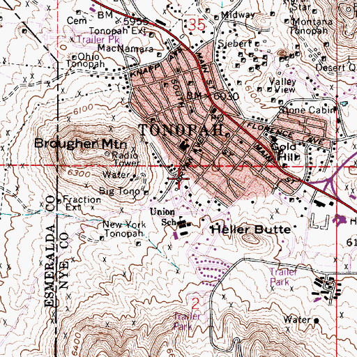 Topographic Map of Tonopah City Mine, NV