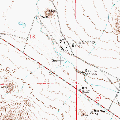 Topographic Map of Twin Springs, NV