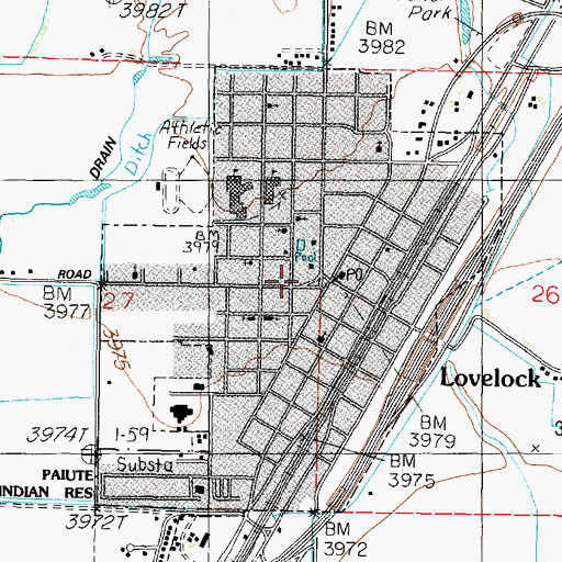 Topographic Map of Pershing County Court House, NV