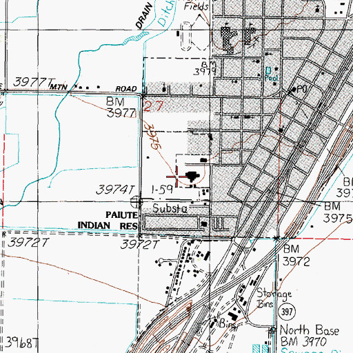 Topographic Map of Pershing General Hospital, NV