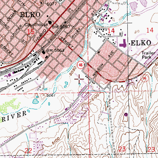 Topographic Map of Riverview Park, NV