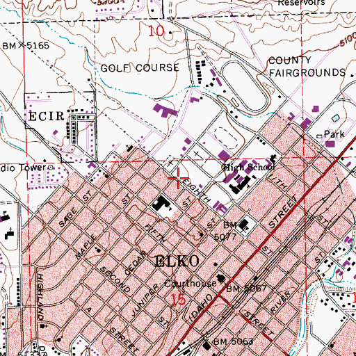 Topographic Map of Elko City Cemetery, NV