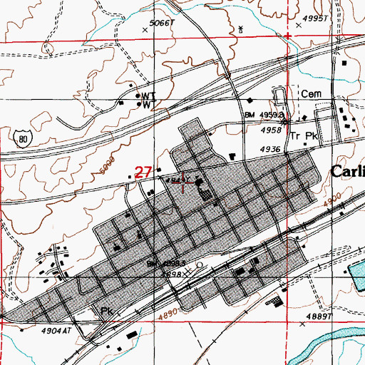 Topographic Map of Carlin Combined School, NV