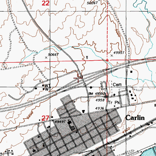 Topographic Map of Central Carlin Interchange, NV