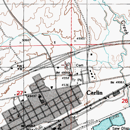 Topographic Map of Carlin Cemetery, NV