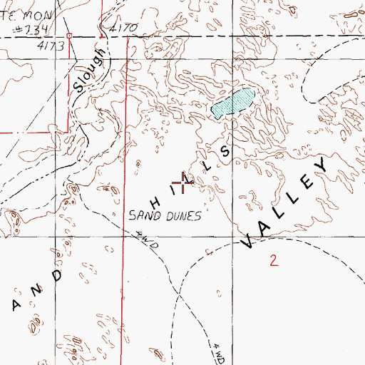 Topographic Map of Sand Hills, NV
