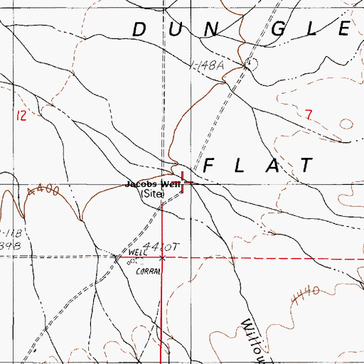 Topographic Map of Jacobs Well, NV