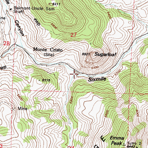 Topographic Map of Sugarloaf Mill (historical), NV
