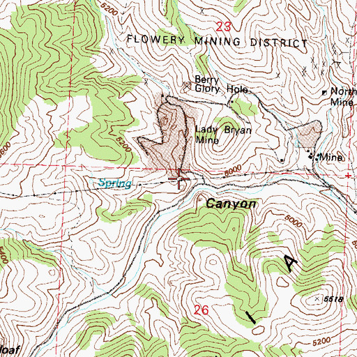 Topographic Map of Lady Bryan Mill (historical), NV