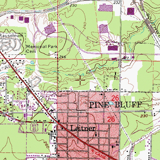 Topographic Map of KPBQ-FM (Pine Bluff), AR
