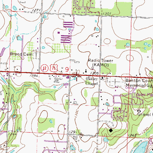 Topographic Map of KAMO-FM (Rogers), AR