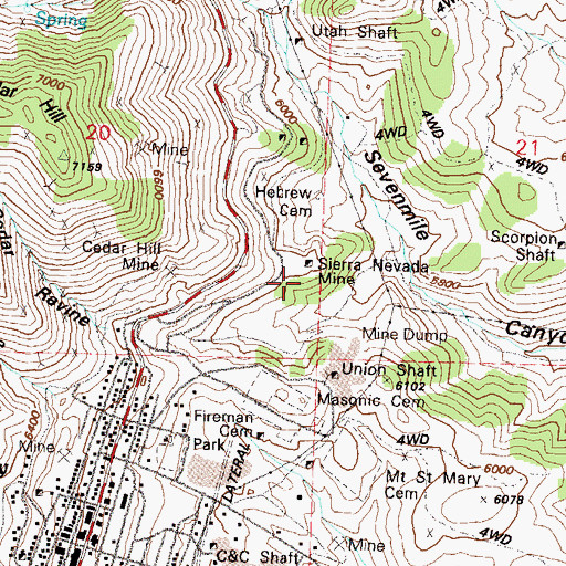 Topographic Map of Mariposa Mill (historical), NV