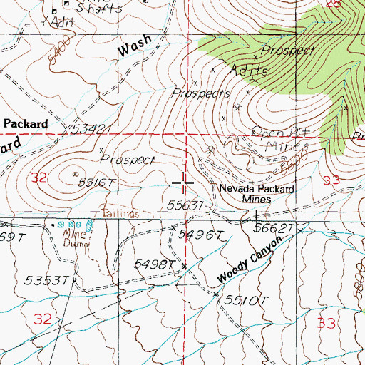 Topographic Map of Packard Mill (historical), NV