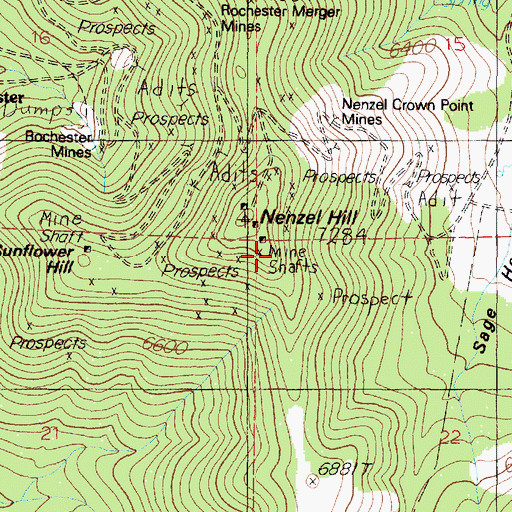 Topographic Map of Rochester Weaver Mining Company Mines, NV