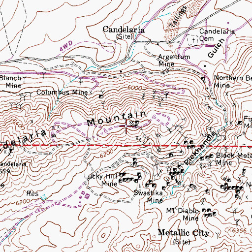Topographic Map of Princess Mine, NV