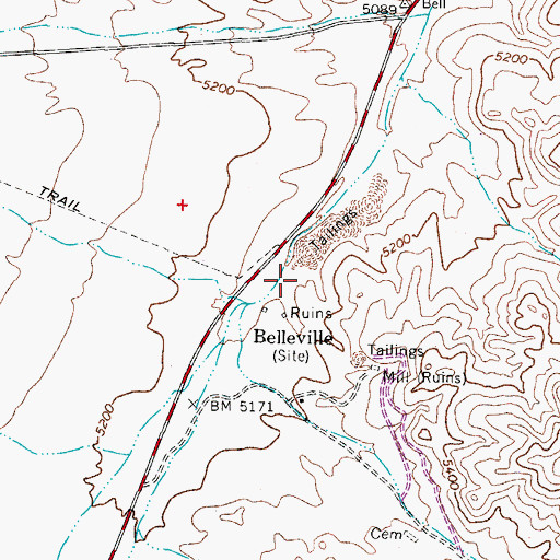Topographic Map of Northern Belle Companys Lower Mill, NV