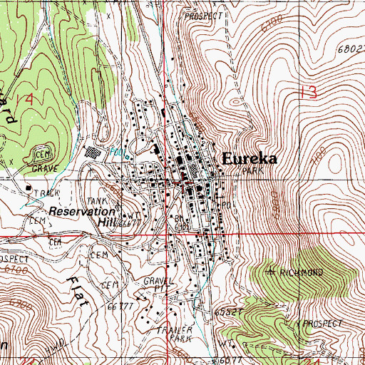 Topographic Map of Eureka Consolidated Works Mill (historical), NV