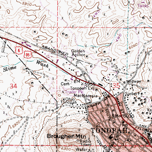 Topographic Map of Tonopah Extension New Shaft, NV