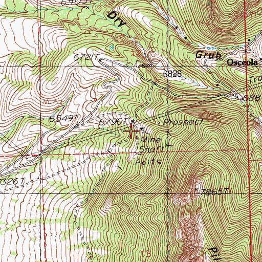 Topographic Map of Dry Gulch Pilot Knob Mines, NV