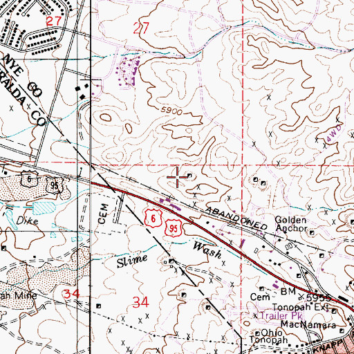 Topographic Map of Cash Boy Mine, NV