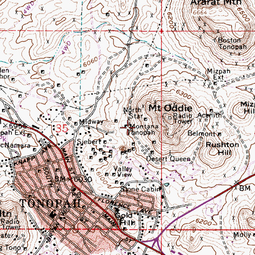 Topographic Map of Montana Tonopah Mill (historical), NV
