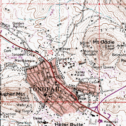 Topographic Map of Red Plume Shaft, NV