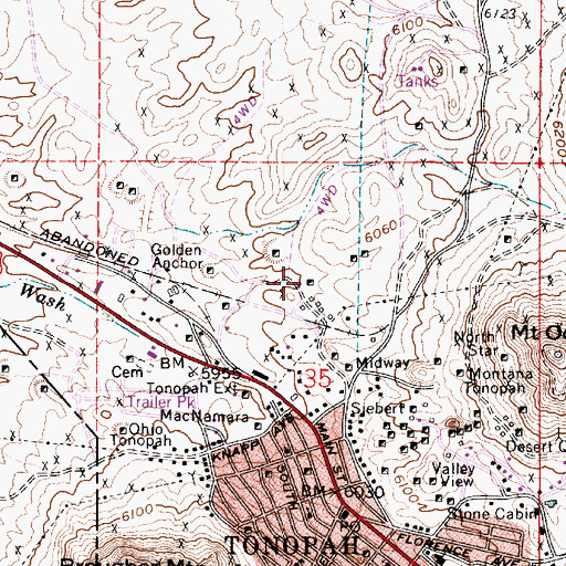 Topographic Map of New Golden Crown Mine, NV