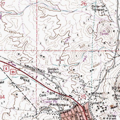 Topographic Map of Umatilla Tonopah Mine, NV