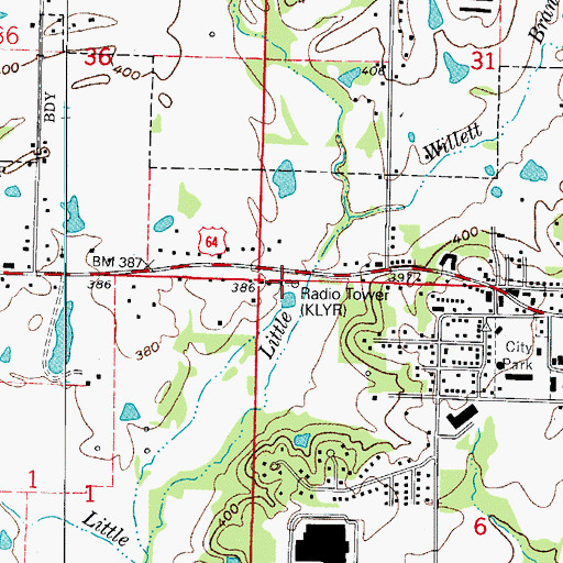 Topographic Map of KLYR-AM (Clarksville), AR