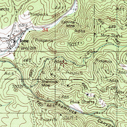 Topographic Map of Yellow Cat Mine, NV