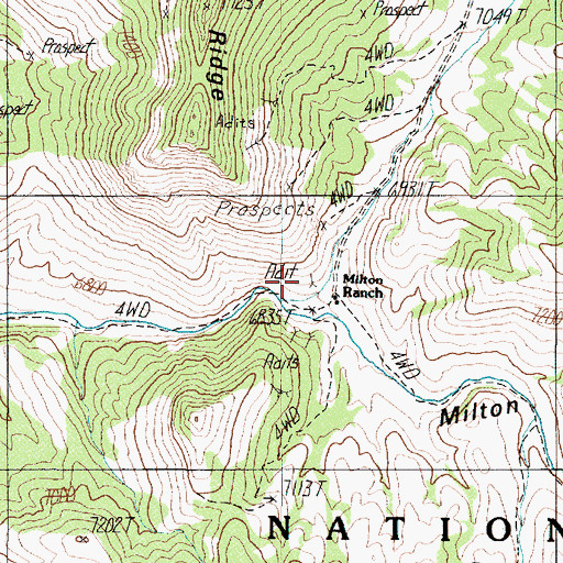 Topographic Map of Milton Canyon Mine, NV