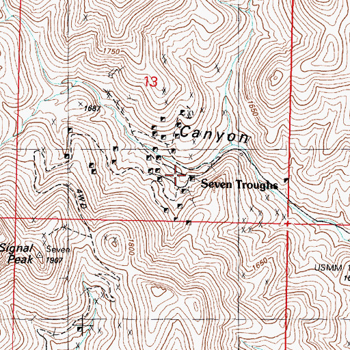 Topographic Map of Seven Troughs Kingergarten Mill (historical), NV