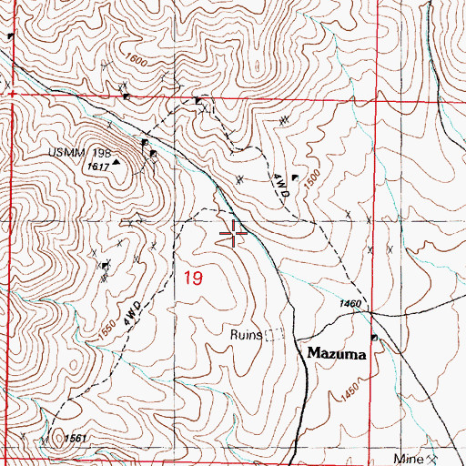 Topographic Map of Mazuma Hills Mill (historical), NV