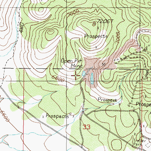 Topographic Map of Bald Mountain Bill Mine, NV