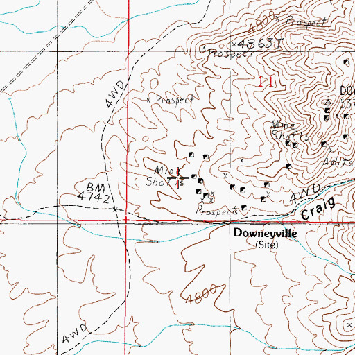 Topographic Map of Downeyville Lead Mines, NV