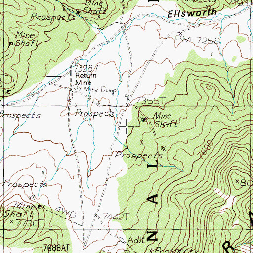Topographic Map of Ellsworth Mining District, NV