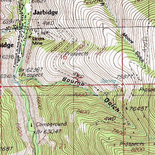 Topographic Map of Bourne Discovery Mine, NV