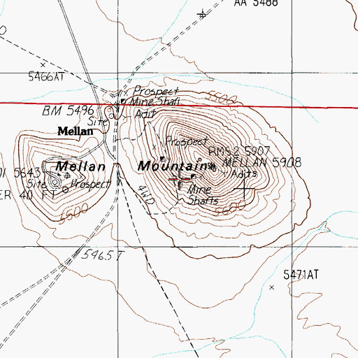 Topographic Map of Mellan Gold Mines, NV