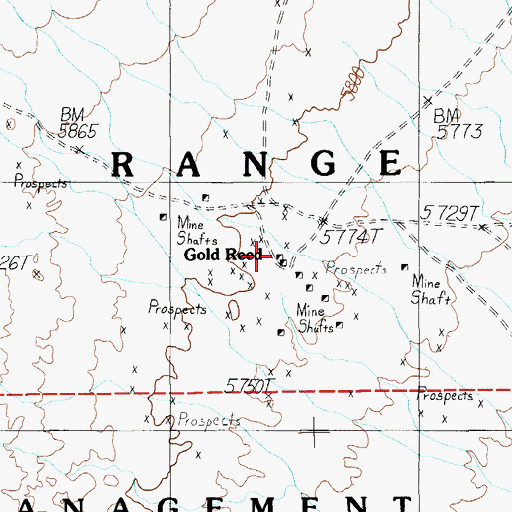 Topographic Map of Gold Reed Mine, NV