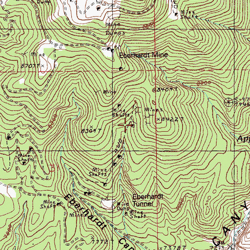 Topographic Map of Blue Bell Mine, NV