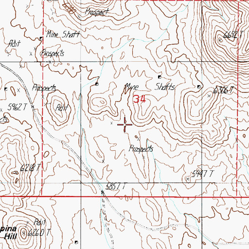 Topographic Map of Combination Fraction Mine, NV