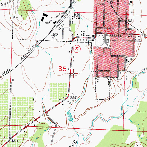 Topographic Map of KBHC-AM (Nashville), AR