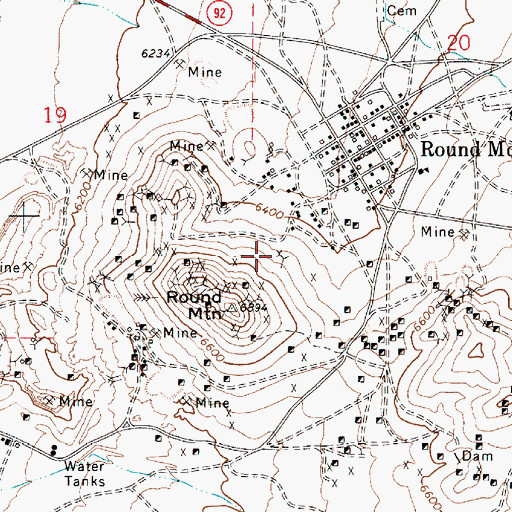 Topographic Map of Round Mountain Mining District, NV