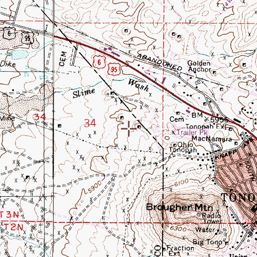 Topographic Map of Monarch Pittsburg Mine, NV
