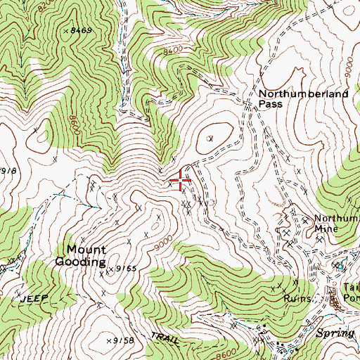 Topographic Map of Blue Bell Mine, NV
