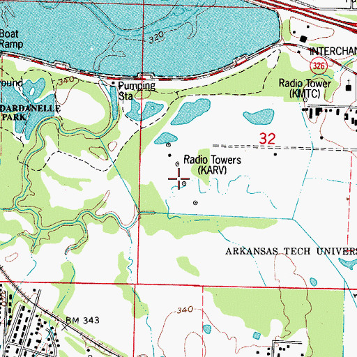 Topographic Map of KARV-AM (Russellville), AR