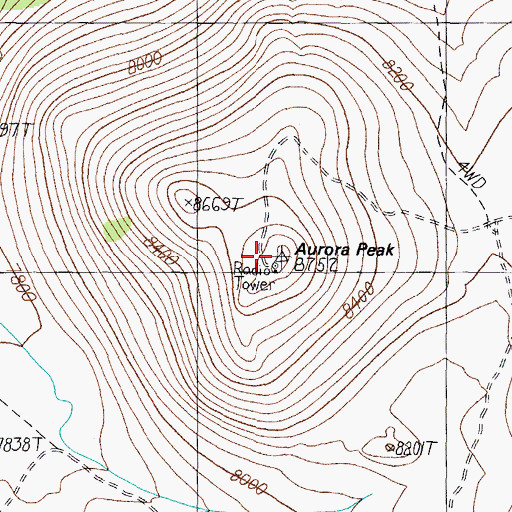 Topographic Map of Aurora Mining District, NV