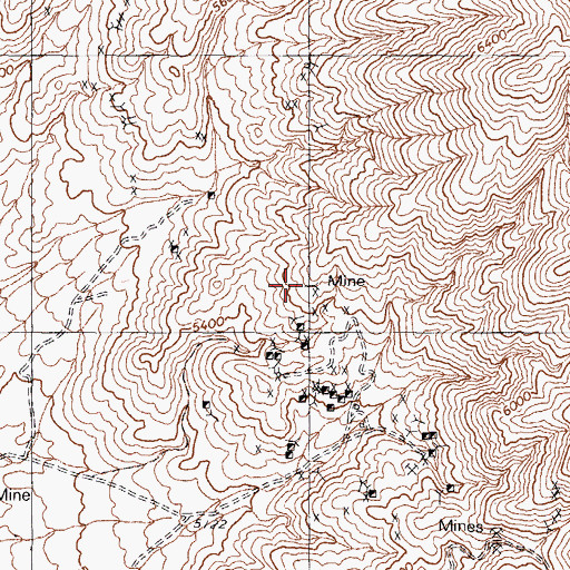 Topographic Map of Wallstreet and Turk Mines, NV